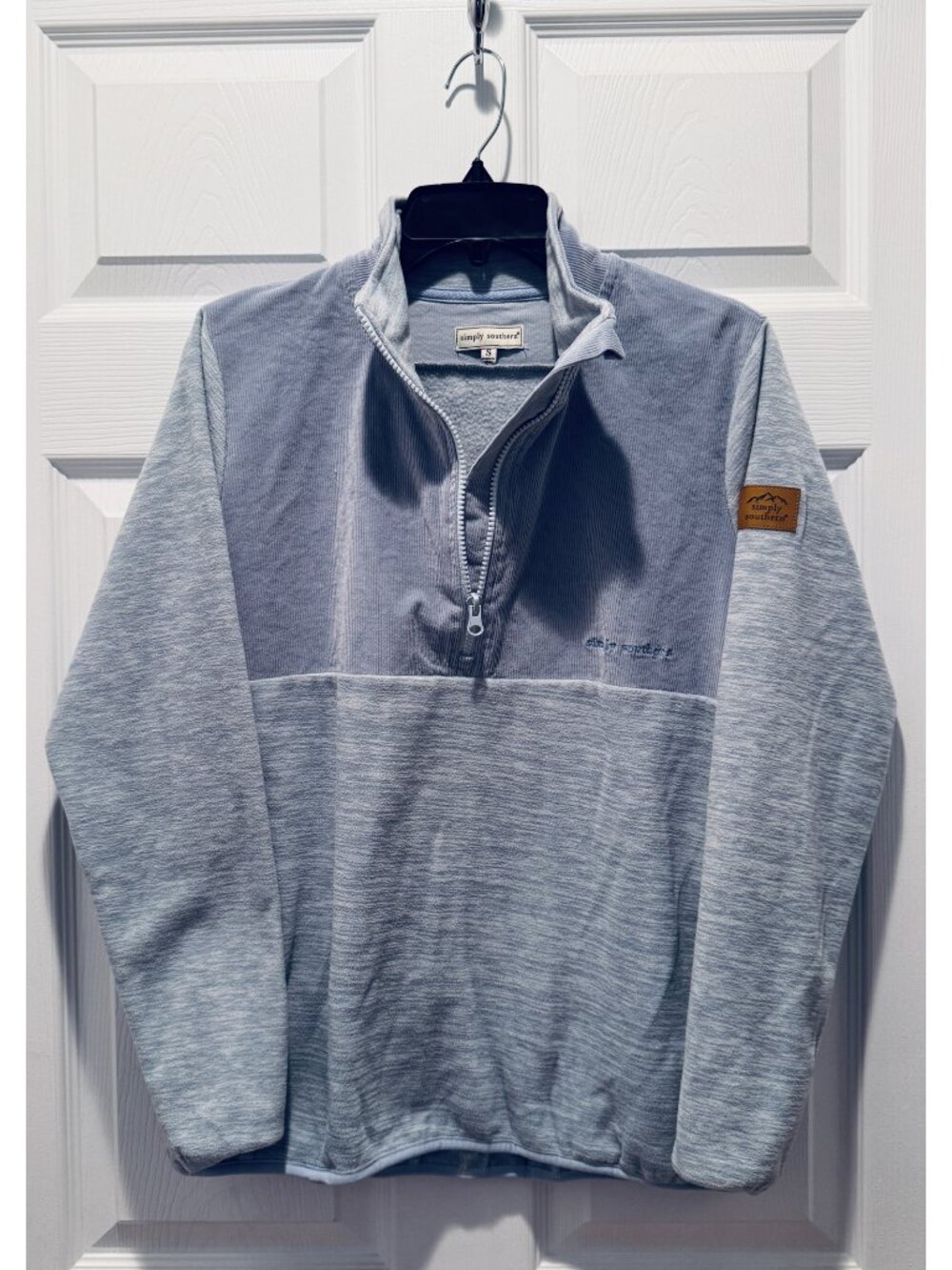 Simply Southern Blue Gray Half Zip Fleece Pullover Pockets Size S